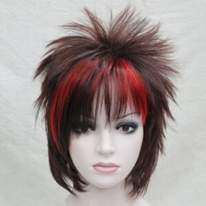 PRUIK Kort, extravagant, cosplay Emo zwart met rood speciaal (E746 33H12/135)