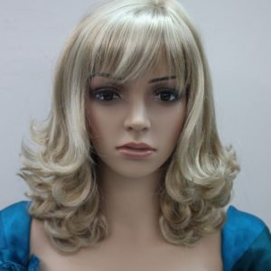 Pruik Half Lang (+-45cm) krullend donker blond meshed kleur (L421-16TT613)
