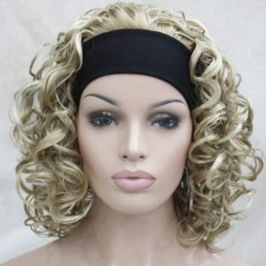 Pruik met hoofdband, donker blond krullend. +-35cm (5955-L16-613)