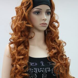 Pruik met haarband, Lang (65-70cm) Krullend, Ginger rood, (E-9426-130A)
