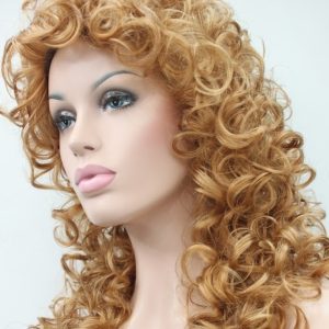 Pruik met haarband, Lang (65-70cm) Krullend, licht Ginger rood, (E-ROX+15-27c)